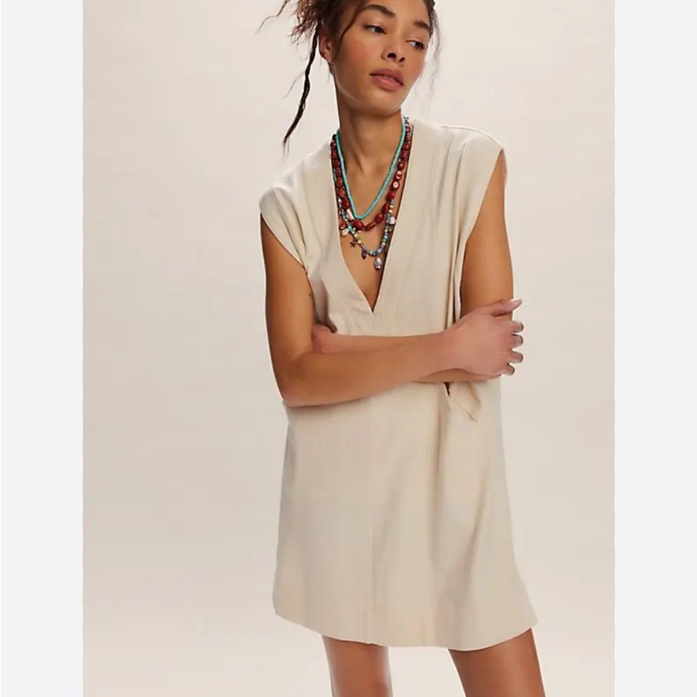 NWT Free People Lissa Tunic Sand Beige Cotton Mini w/ Pockets Boho Size: Small